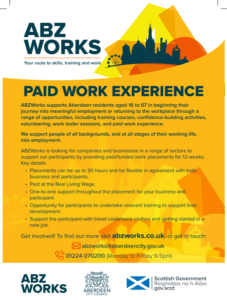 Leaflet detailing the ABZWorks paid work experience offer